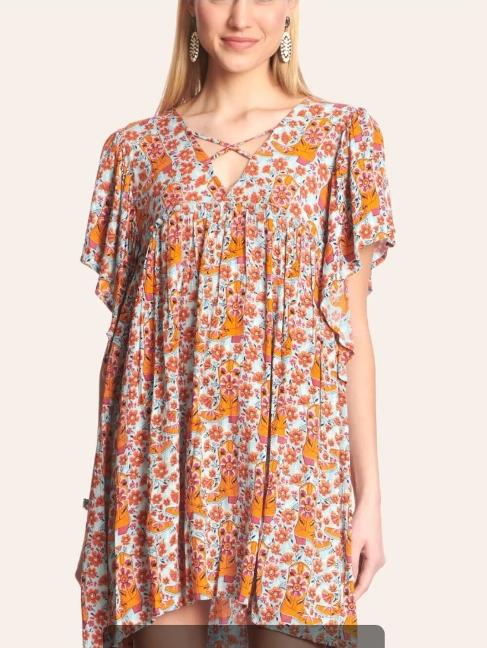 Rockin C NWTs Orange & Pink Floral Boot Print Dress